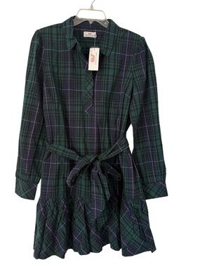 Vineyard vines popover dress Large Blackwatch Pink Pop Belted Plaid NWT